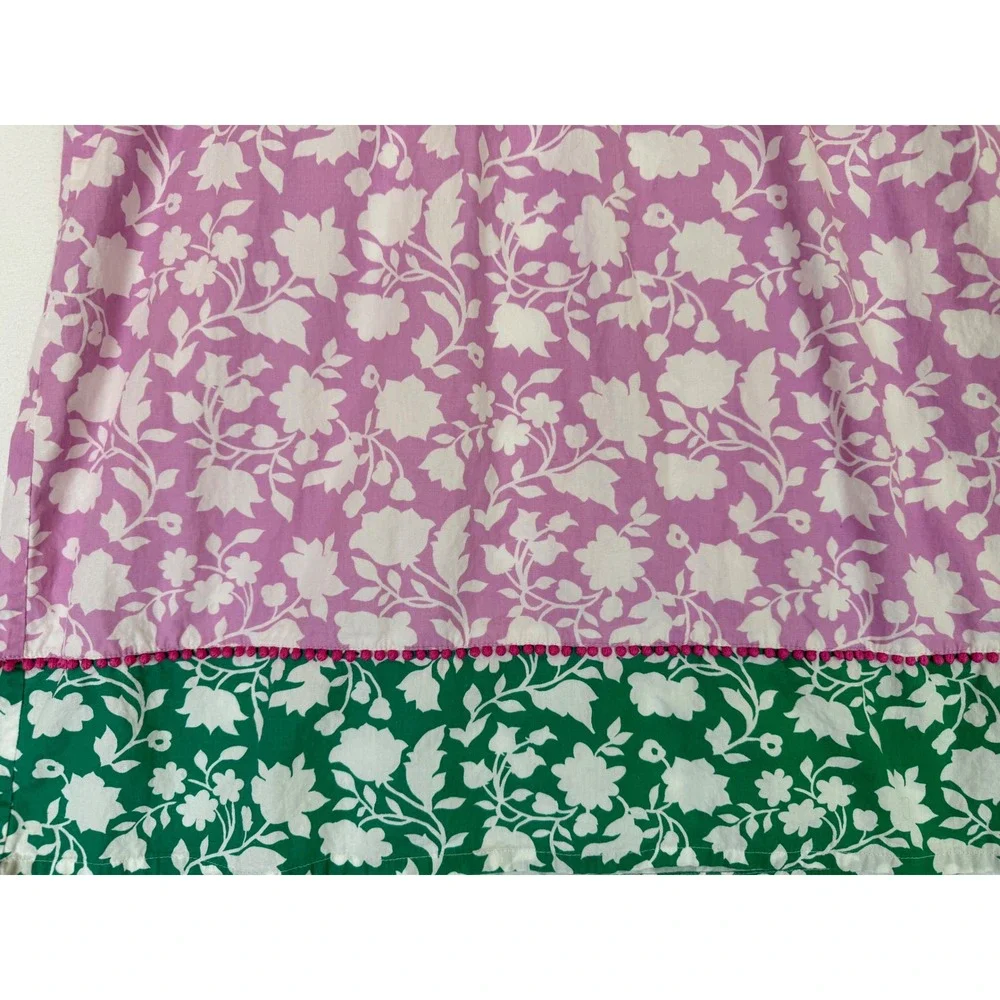 Mini Boden Pink/Green/White Floral Shift Dress‎ Tassel Pompom Trim Sz 11-12Y